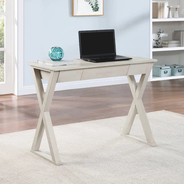 Slim Writing Desk with X-Shaped Supports and Storage Drawer