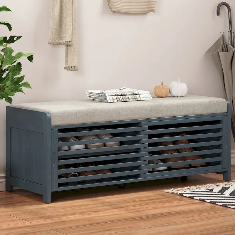Shutter-Style Storage Bench with Acacia Veneer