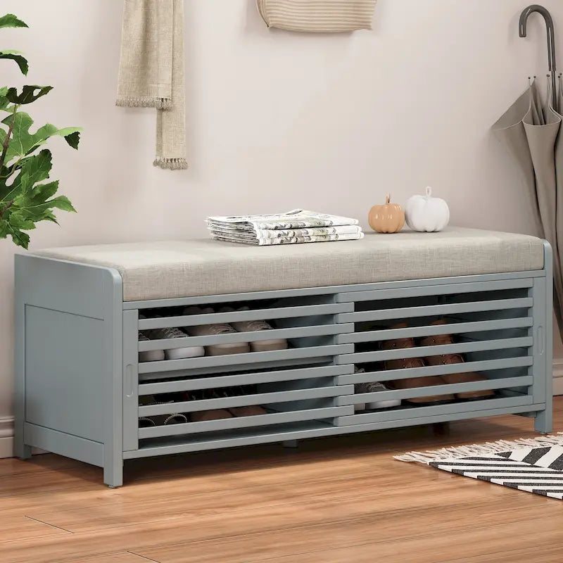 Shutter-Style Storage Bench with Acacia Veneer