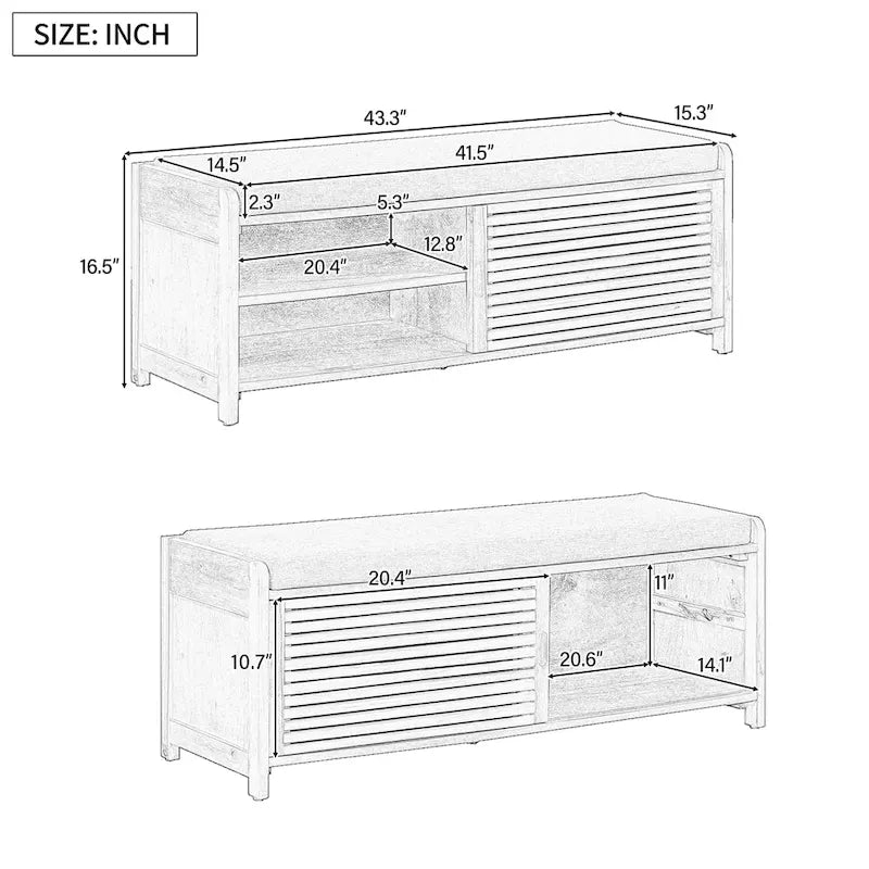 Shutter-Style Storage Bench with Acacia Veneer
