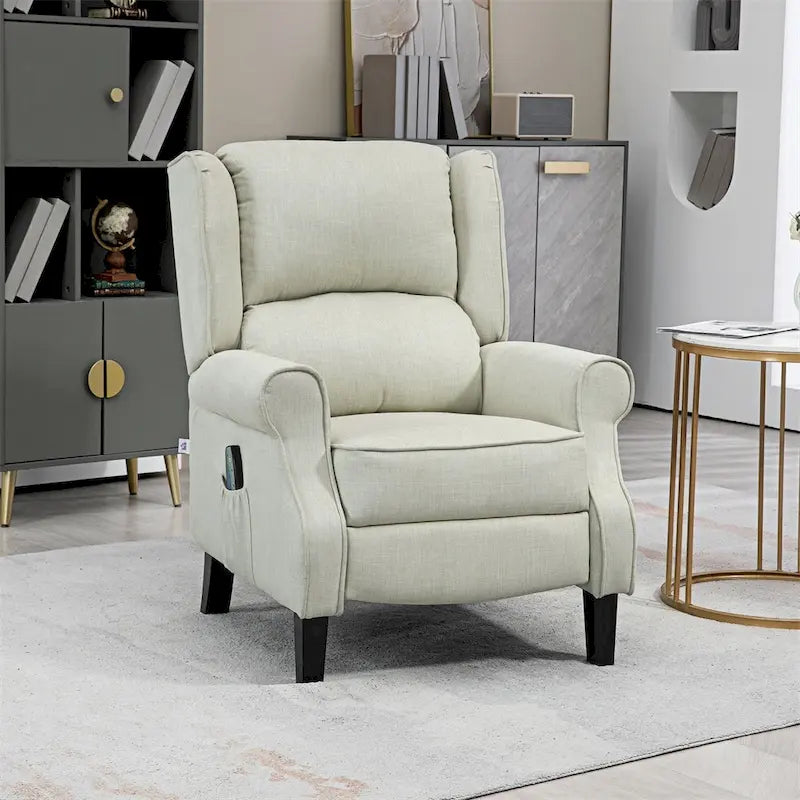 Massage Linen Recliner Chair with Heat,Footrest and Side Pocket