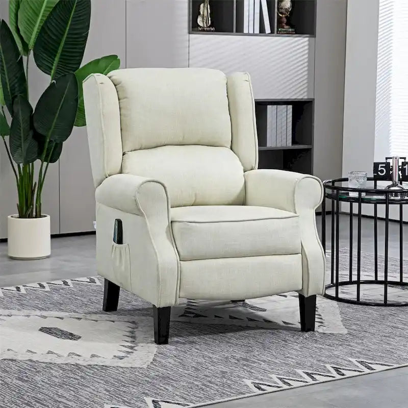 Linen Massage Recliner with Lumbar Heat and Footrest