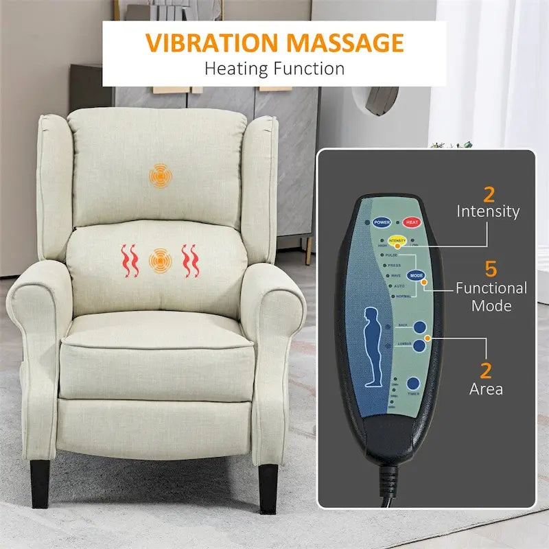 Linen Massage Recliner with Lumbar Heat and Footrest