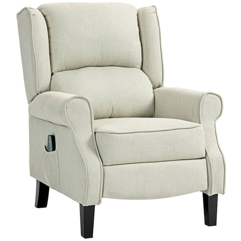 Linen Massage Recliner with Lumbar Heat and Footrest