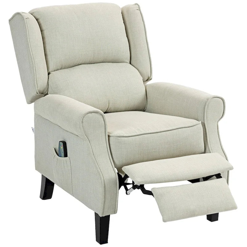 Linen Massage Recliner with Lumbar Heat and Footrest