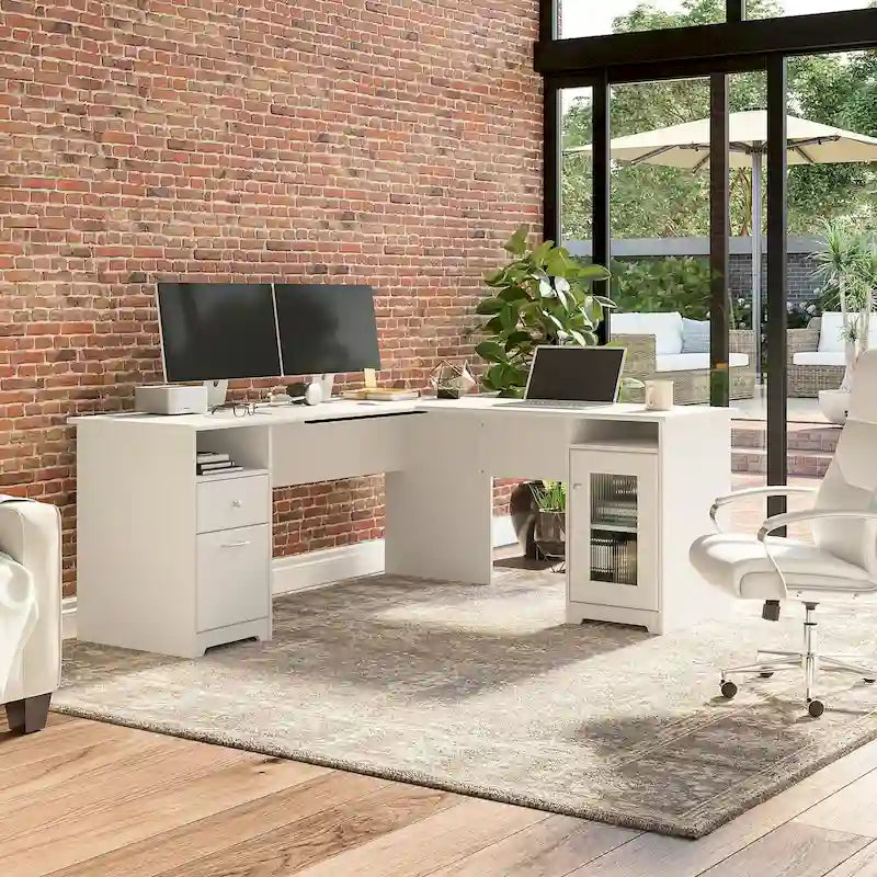 72-Inch L-Shaped Computer Desk with Drawers and Storage Cabinet