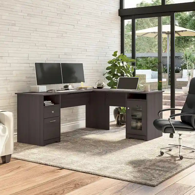 72-Inch L-Shaped Computer Desk with Drawers and Storage Cabinet