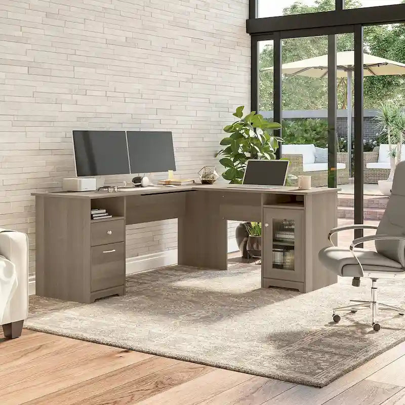 72-Inch L-Shaped Computer Desk with Drawers and Storage Cabinet