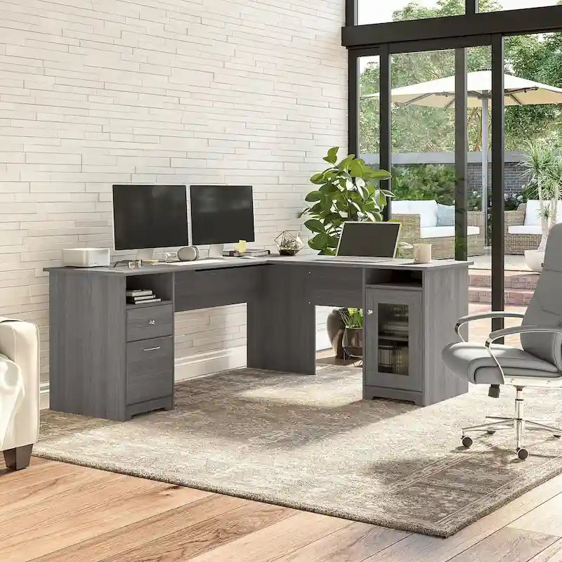 72-Inch L-Shaped Computer Desk with Drawers and Storage Cabinet
