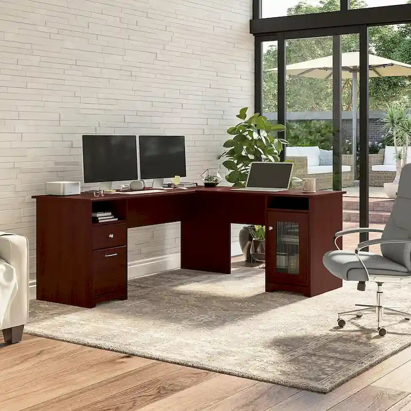 72-Inch L-Shaped Computer Desk with Drawers and Storage Cabinet