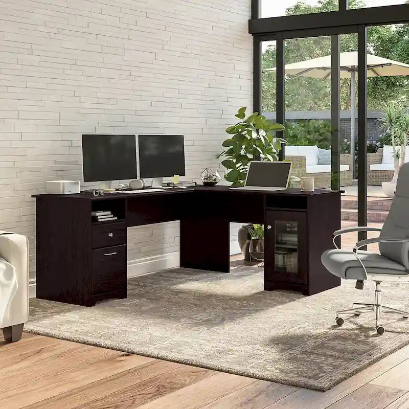 72-Inch L-Shaped Computer Desk with Drawers and Storage Cabinet