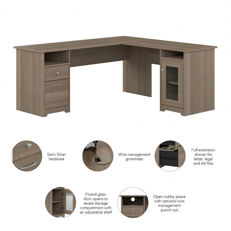 72-Inch L-Shaped Computer Desk with Drawers and Storage Cabinet