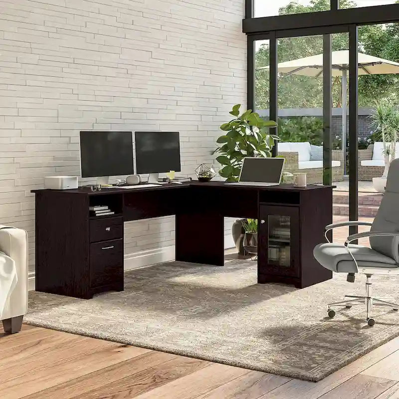72-Inch L-Shaped Computer Desk with Drawers and Storage Cabinet