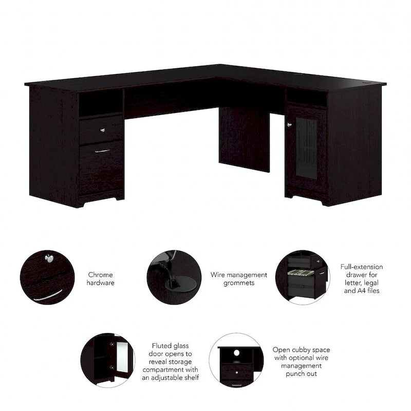 72-Inch L-Shaped Computer Desk with Drawers and Storage Cabinet