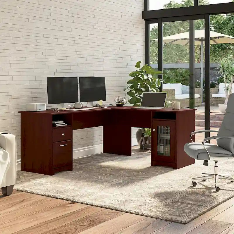 72-Inch L-Shaped Computer Desk with Drawers and Storage Cabinet