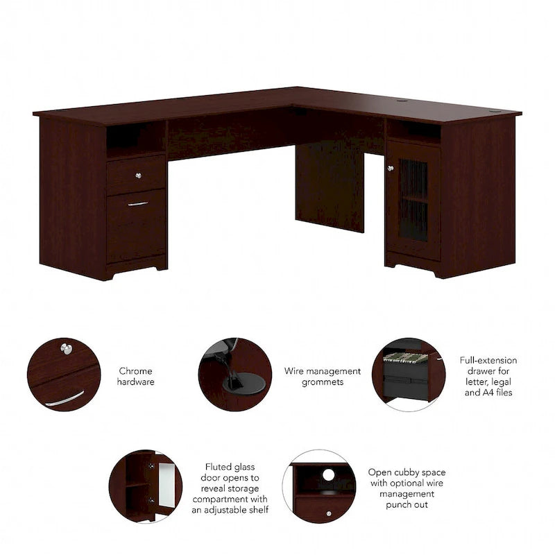 72-Inch L-Shaped Computer Desk with Drawers and Storage Cabinet