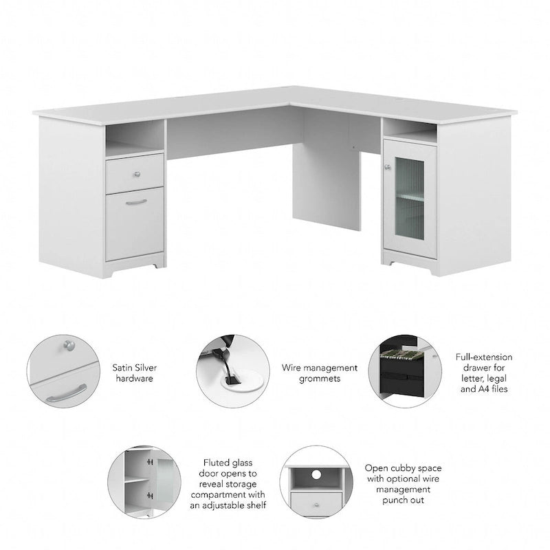 72-Inch L-Shaped Computer Desk with Drawers and Storage Cabinet