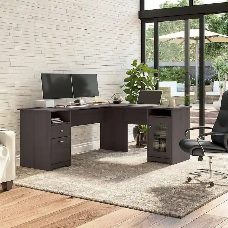 72-Inch L-Shaped Computer Desk with Drawers and Storage Cabinet
