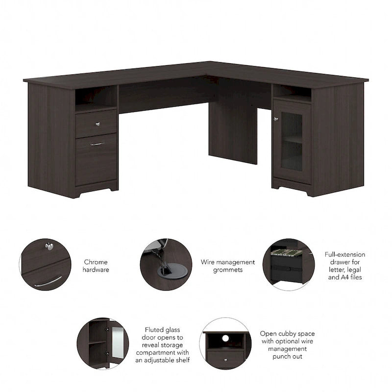 72-Inch L-Shaped Computer Desk with Drawers and Storage Cabinet