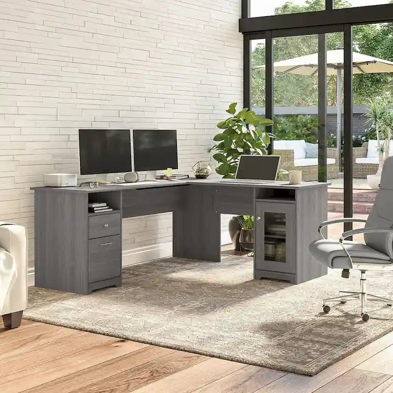 72-Inch L-Shaped Computer Desk with Drawers and Storage Cabinet