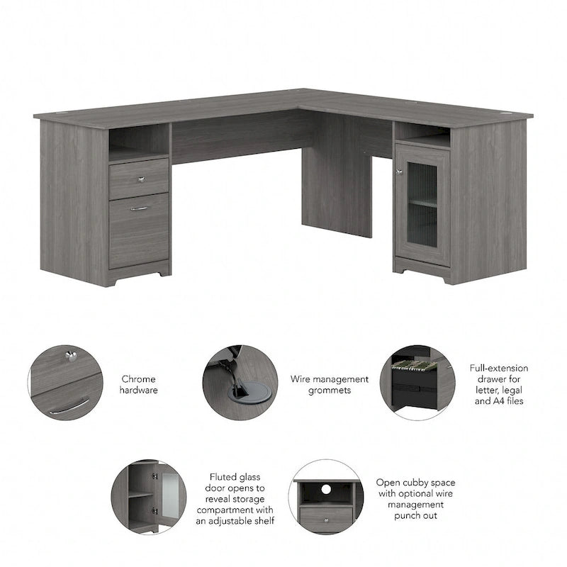 72-Inch L-Shaped Computer Desk with Drawers and Storage Cabinet