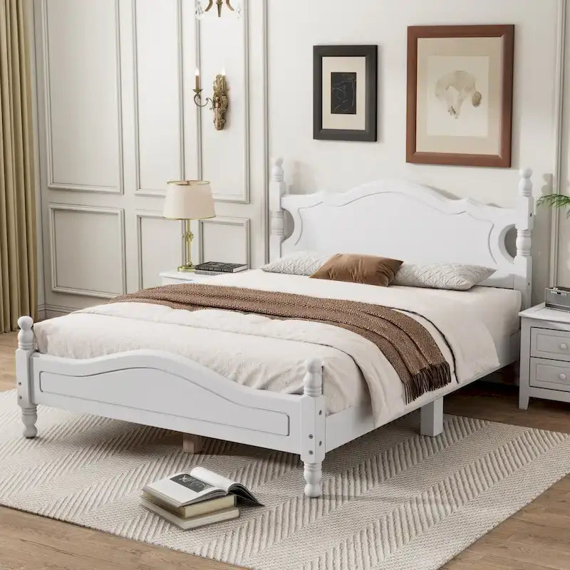 Full Wood Platform Bed with Headboard and Plywood Slats