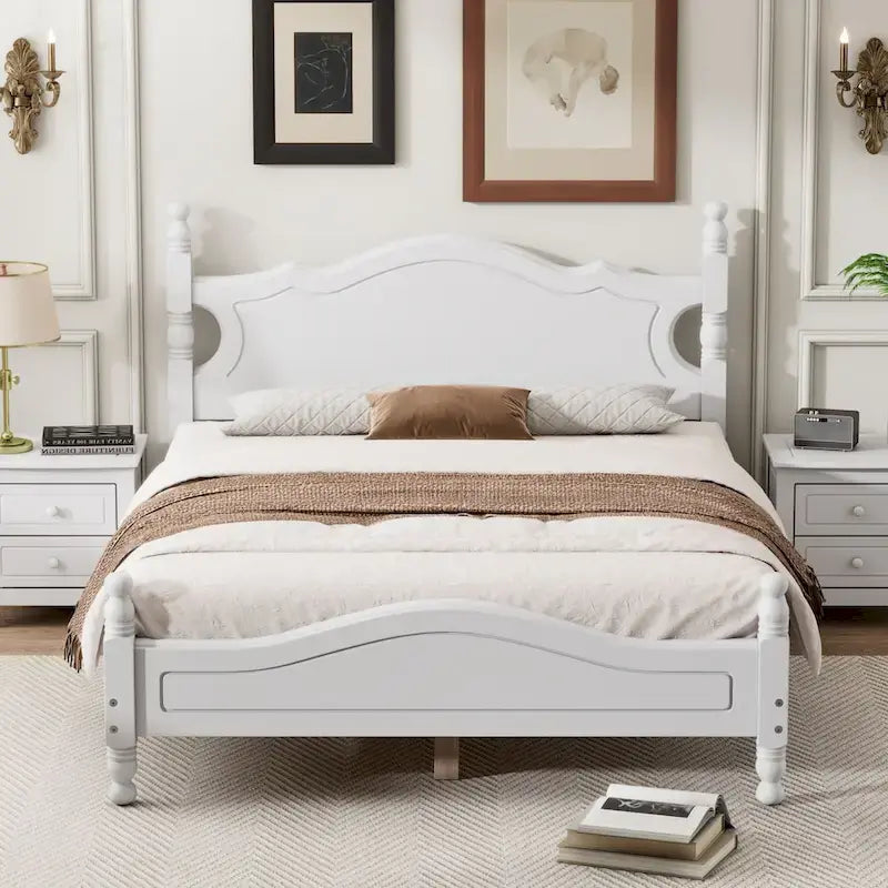 Full Wood Platform Bed with Headboard and Plywood Slats