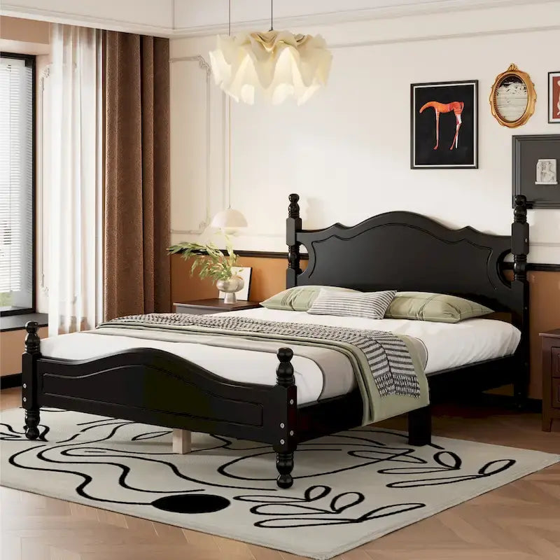 Full Wood Platform Bed with Headboard and Plywood Slats