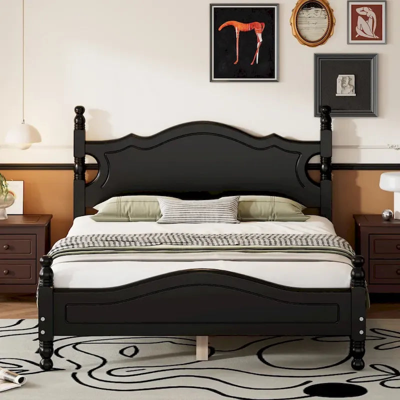 Full Wood Platform Bed with Headboard and Plywood Slats