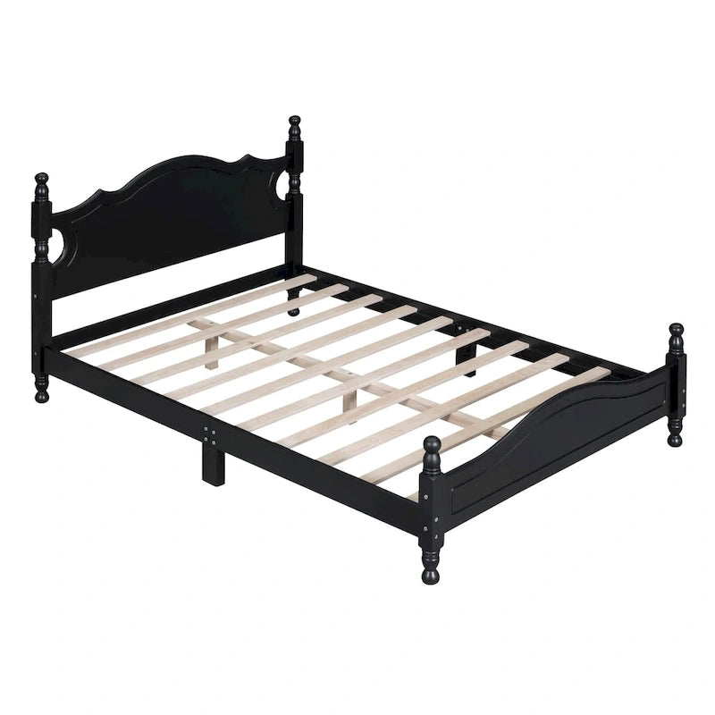 Full Wood Platform Bed with Headboard and Plywood Slats
