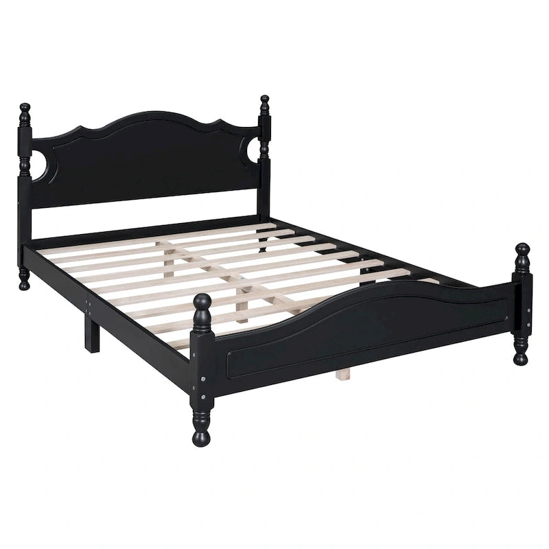 Full Wood Platform Bed with Headboard and Plywood Slats