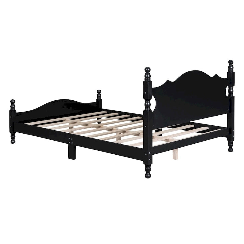 Full Wood Platform Bed with Headboard and Plywood Slats