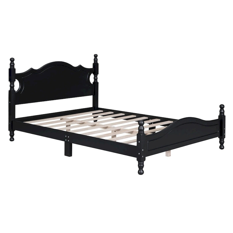 Full Wood Platform Bed with Headboard and Plywood Slats