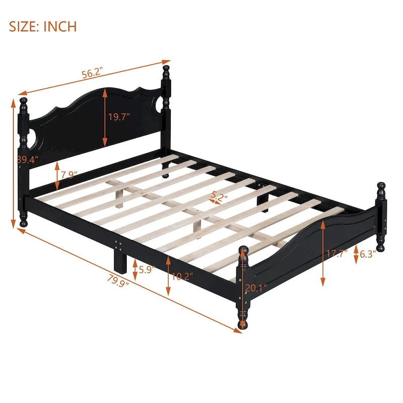 Full Wood Platform Bed with Headboard and Plywood Slats