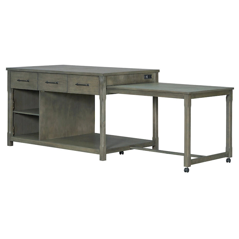 Extendable Kitchen Island with Three Drawers and USB Ports
