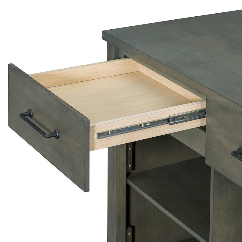 Extendable Kitchen Island with Three Drawers and USB Ports