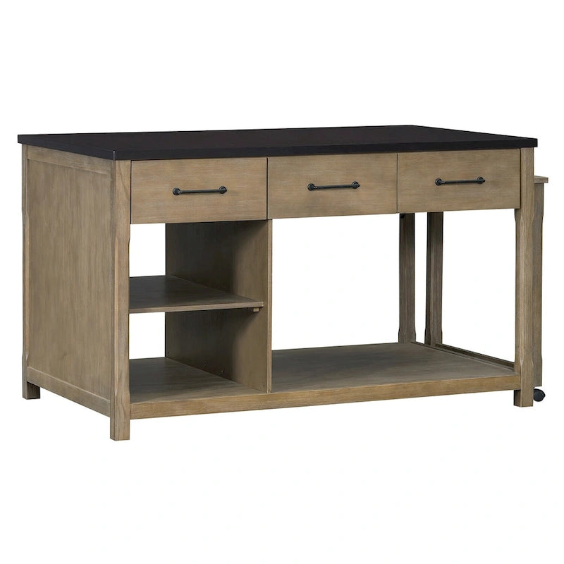 Extendable Kitchen Island with Three Drawers and USB Ports