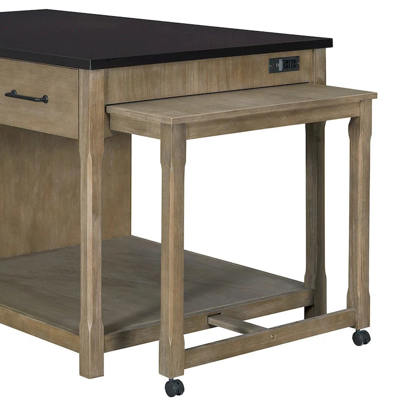 Extendable Kitchen Island with Three Drawers and USB Ports