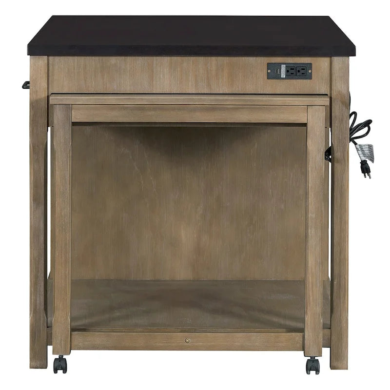 Extendable Kitchen Island with Three Drawers and USB Ports