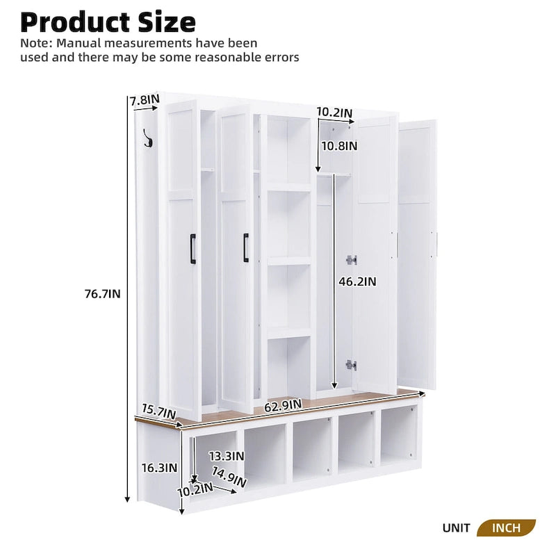 Garderobe im Landhausstil mit Sitzbank, Stauraum, 4 Schränken und 6 Haken