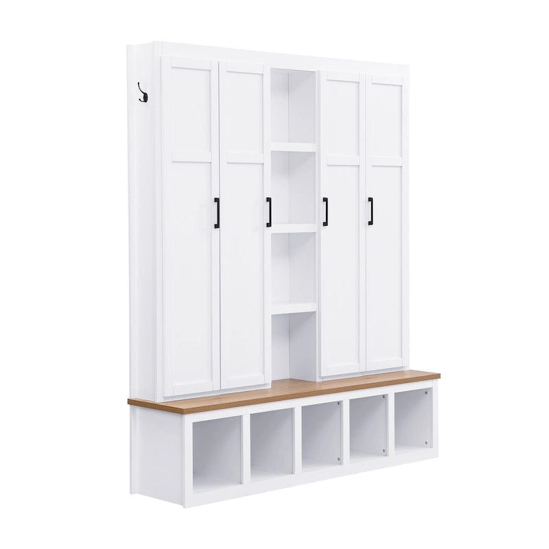 Garderobe im Landhausstil mit Sitzbank, Stauraum, 4 Schränken und 6 Haken