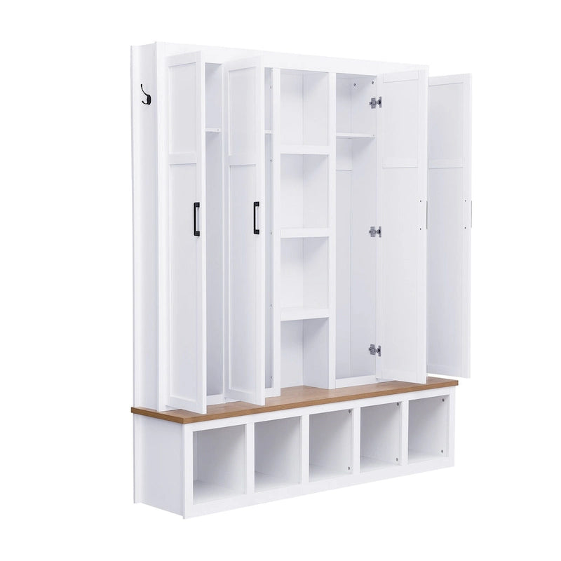 Garderobe im Landhausstil mit Sitzbank, Stauraum, 4 Schränken und 6 Haken