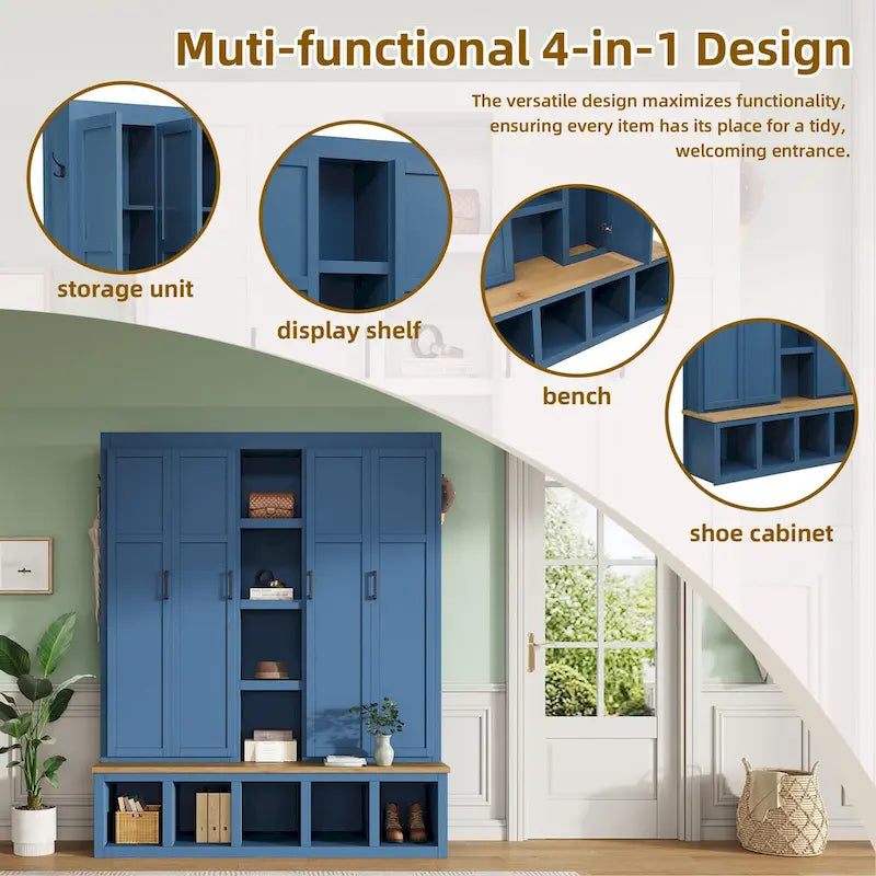 Garderobe im Landhausstil mit Sitzbank, Stauraum, 4 Schränken und 6 Haken
