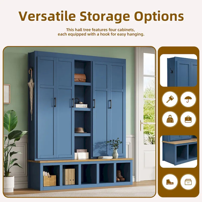 Garderobe im Landhausstil mit Sitzbank, Stauraum, 4 Schränken und 6 Haken