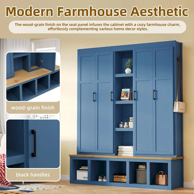 Garderobe im Landhausstil mit Sitzbank, Stauraum, 4 Schränken und 6 Haken
