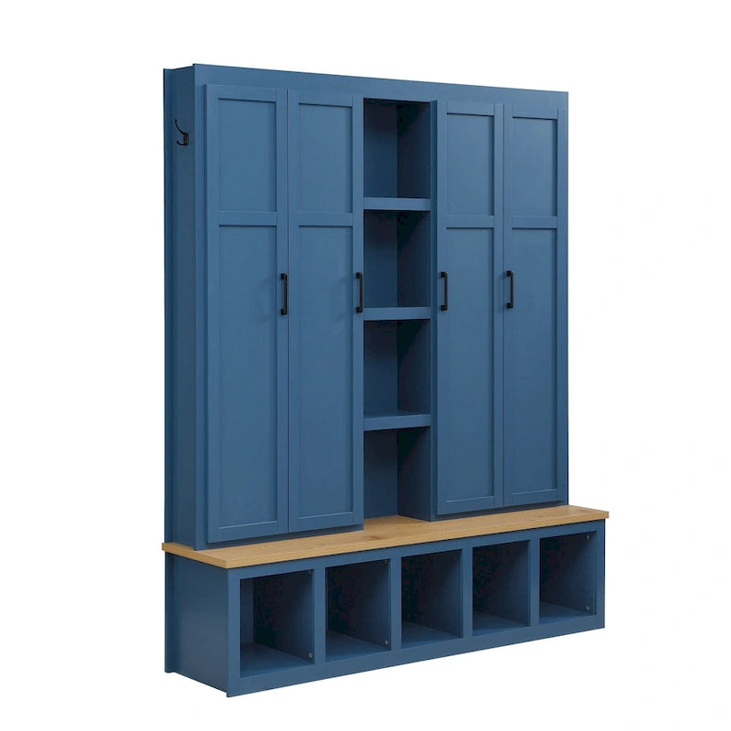 Garderobe im Landhausstil mit Sitzbank, Stauraum, 4 Schränken und 6 Haken