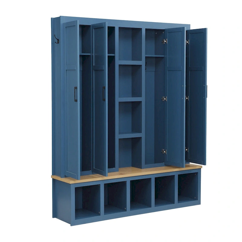 Garderobe im Landhausstil mit Sitzbank, Stauraum, 4 Schränken und 6 Haken