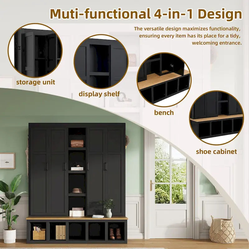 Garderobe im Landhausstil mit Sitzbank, Stauraum, 4 Schränken und 6 Haken