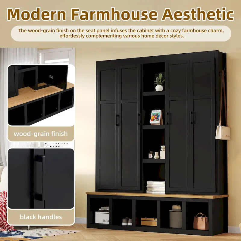 Garderobe im Landhausstil mit Sitzbank, Stauraum, 4 Schränken und 6 Haken