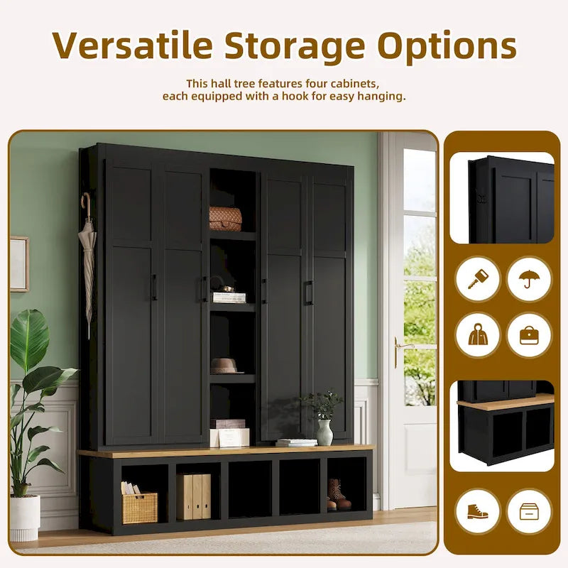 Garderobe im Landhausstil mit Sitzbank, Stauraum, 4 Schränken und 6 Haken